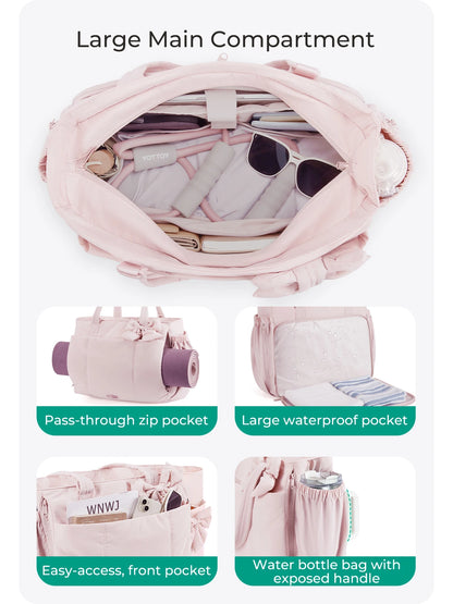 BAGSMART Padded Tote Bag With Bow Casual Quilted Padded Women Shoulder Bags Fit 15.6in Laptop Large Capacity Yoga Gym Bags