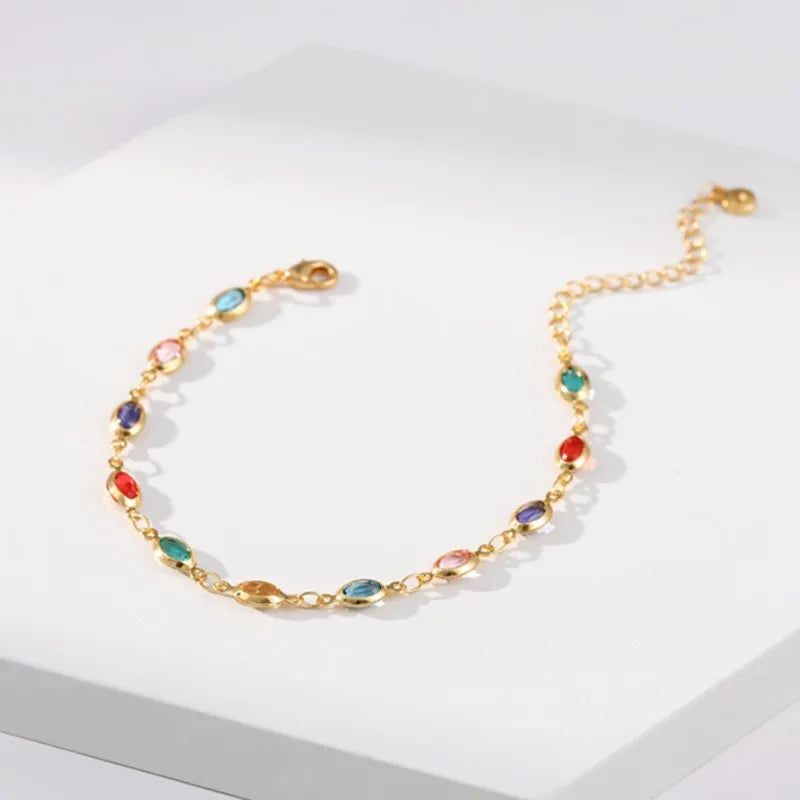 Elegant 18K Gold Plated Colorful Rhinestone Beads Bracelet for Women 2025 New Trend Bracelets Party Jewelry Gifts