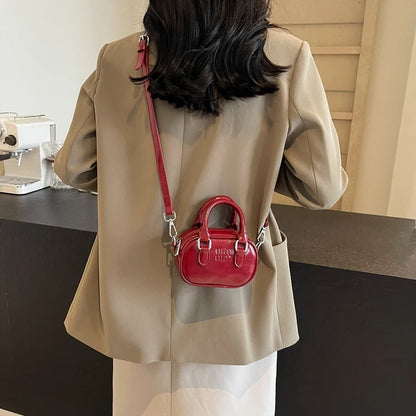 Red Bags 2025 New Women's Small Square Bag Mini Bowling Bags Shoulder Crossbody Box Packs Small Lipstick Cosmetics Purses Bolsas