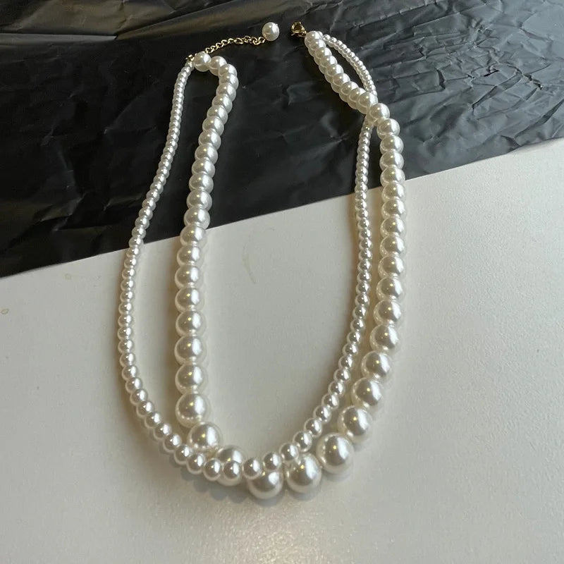 Stacked Wearing Double-layered Pearl Necklace Women's Simple Design Clavicle Chains Elegant Short Choker Jewelry for Party