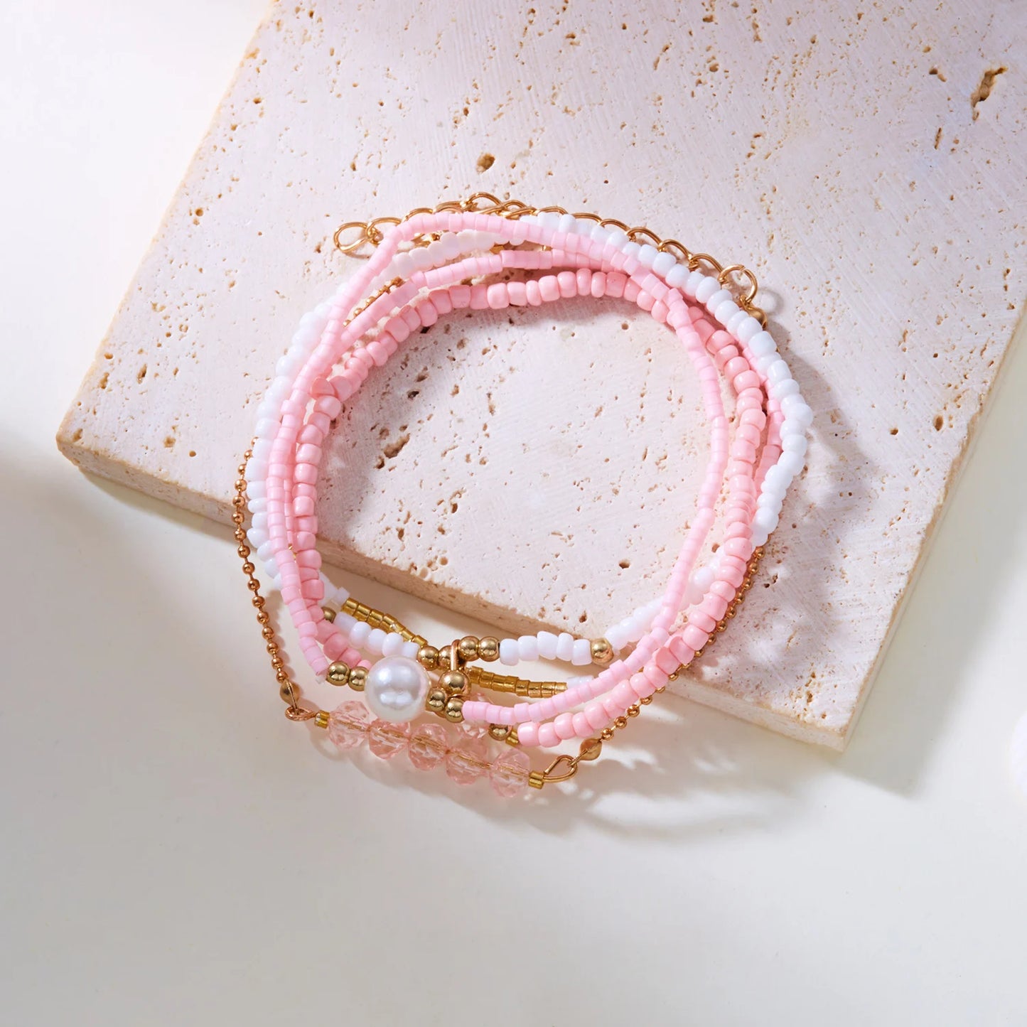 Handmade Black Crystal Beaded Bracelet for Women Minimalist Rice Beads Elastic Rope Bracelet Summer Vacation Party Jewelry Gift