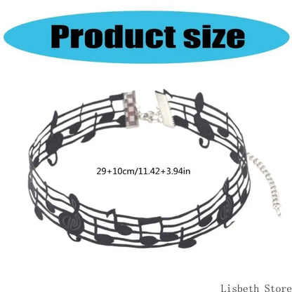 Elegant Black Alloy and Ribbon Necklace with Distinctive Note Distinctive Fashion Jewelry Perfect for Party and Concerts