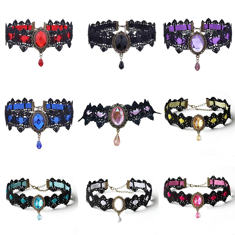 10 Style Red Blue Black Bohemian Lace Necklaces For Women Fashion Gothic Punk Contrast Color Choker Chain Jewelry Friends Gift