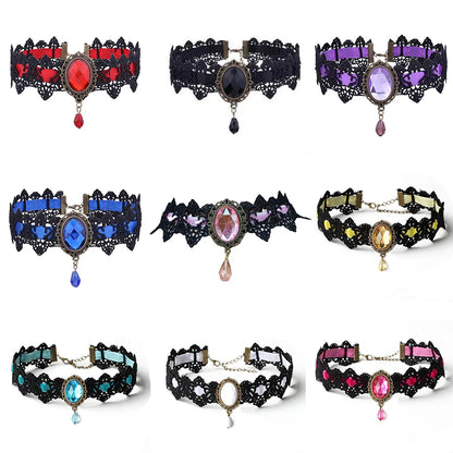 10 Style Red Blue Black Bohemian Lace Necklaces For Women Fashion Gothic Punk Contrast Color Choker Chain Jewelry Friends Gift