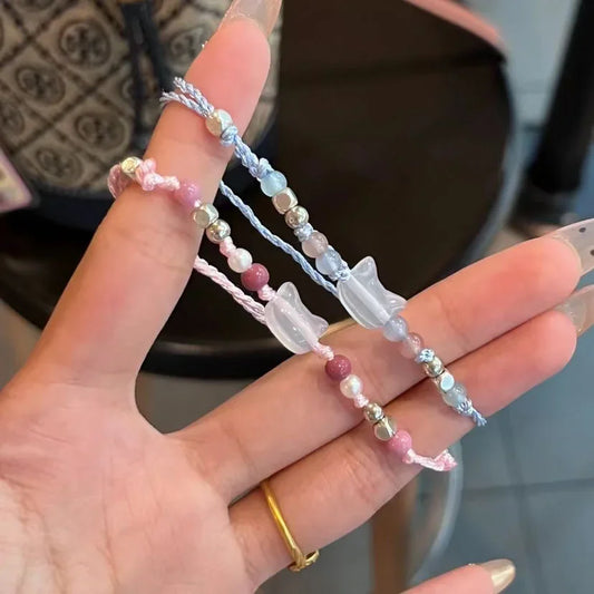 Ins Fashion Handmade Couple Cute Cat Bracelet Unique Stylish Hand Rope for Women Men Beaded Woven Bracelet Wrist Jewelry Gifts