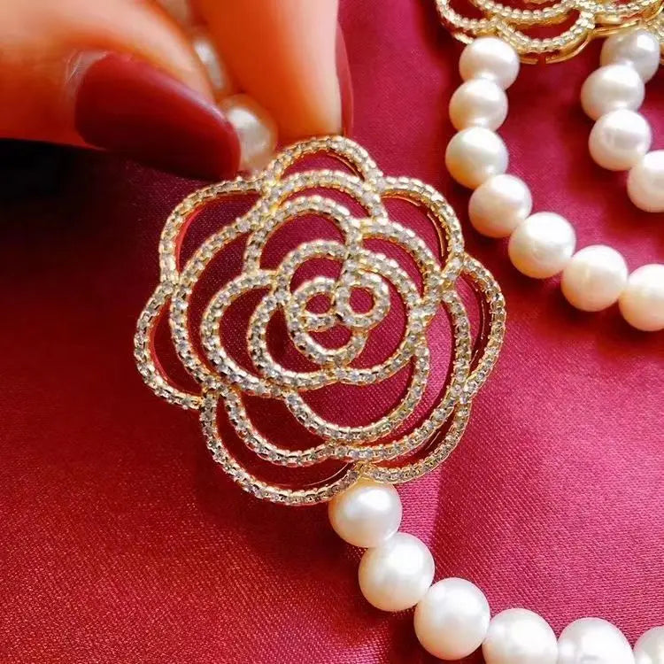 luxury brand large camellia pearl necklace long versatile sweater chain elegant womens necklaces Jewelry on the neck