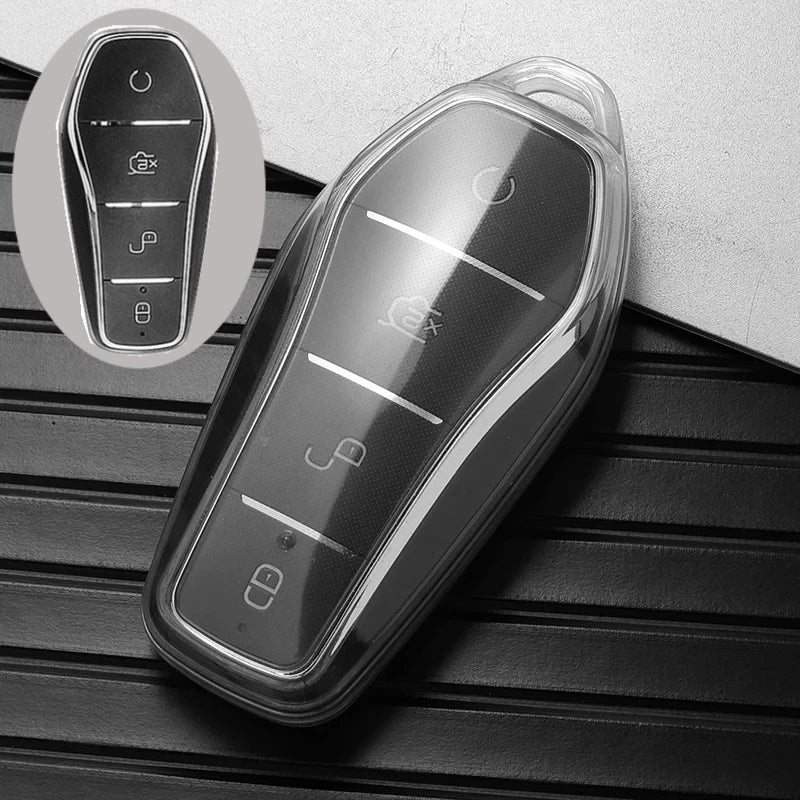 New Soft Transparent TPU Car Key Case for BYD Atto 3 Han EV Dolphin 4 Buttons Remote Control Protect Cover Auto Accessories