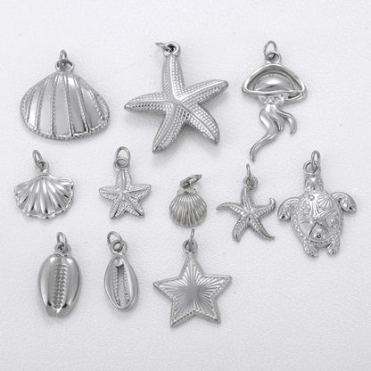 Necklaces Women Spring Buckle Chain Silvery Ocean Series Pendant Shell Conch Sea Star Pendants Stainless Steel Women's Jewelry