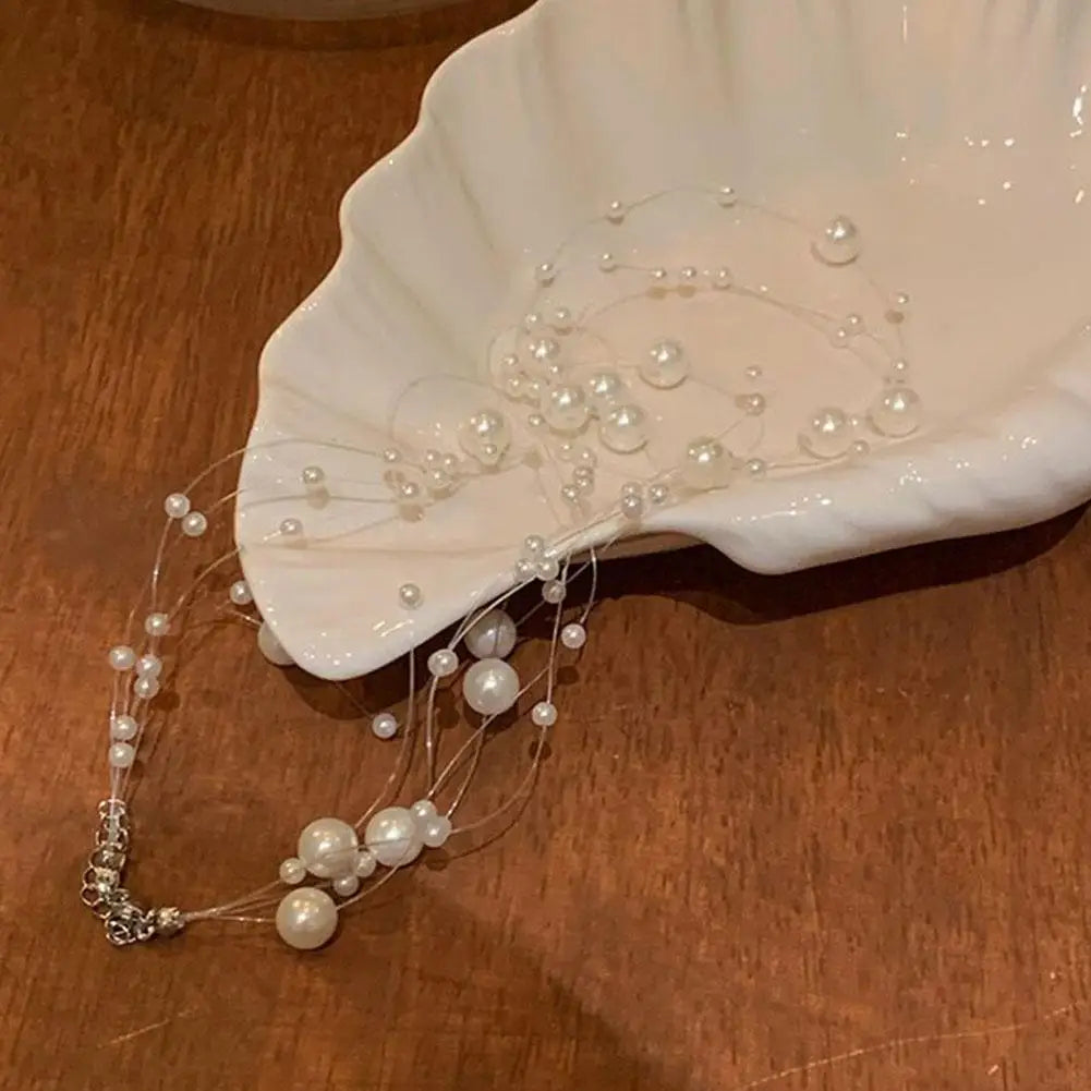 Elegant White Pearl Necklace Women's Clavicle Chain New 2025 Style Autumn/Winter High-End Sweater Chain Multi-Layer Pearl