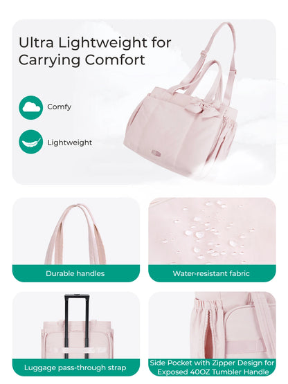 BAGSMART Padded Tote Bag With Bow Casual Quilted Padded Women Shoulder Bags Fit 15.6in Laptop Large Capacity Yoga Gym Bags