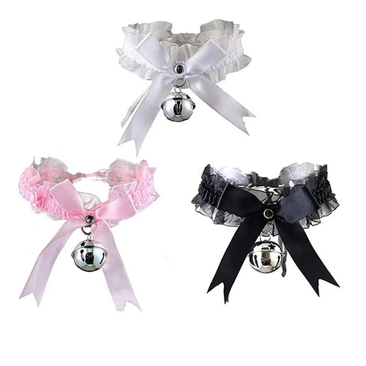 New Adjustable Lace Choker With Bell Sweet Cute Gothic Choker Necklaces Collar For Women Girls Detachable Cosplay Party Jewelry