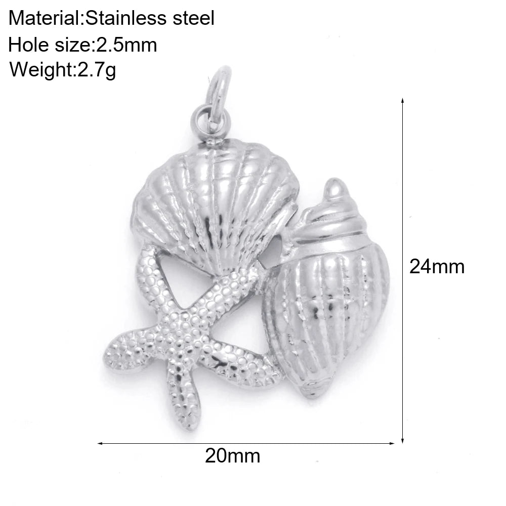 Necklaces Women Spring Buckle Chain Silvery Ocean Series Pendant Shell Conch Sea Star Pendants Stainless Steel Women's Jewelry