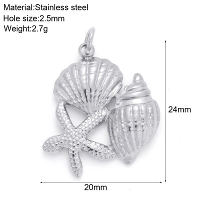 Necklaces Women Spring Buckle Chain Silvery Ocean Series Pendant Shell Conch Sea Star Pendants Stainless Steel Women's Jewelry