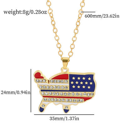 USA Flag Necklace US Love Heart Pentagram America Flag Necklace Full Iced Out Rhinestone Men Hip Hop Rock Pendant Neck Chains