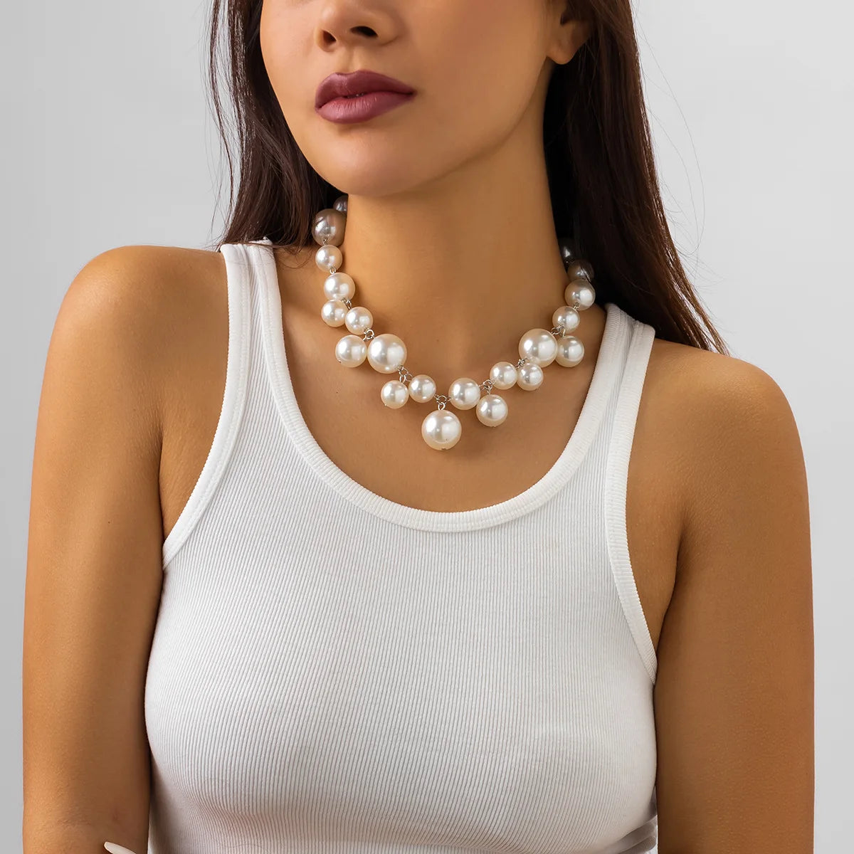 Exaggerated Big Choker Necklace Collar for Women Hiphop Chunky Chain Necklaces on the Neck Pearl Beads Jewelry