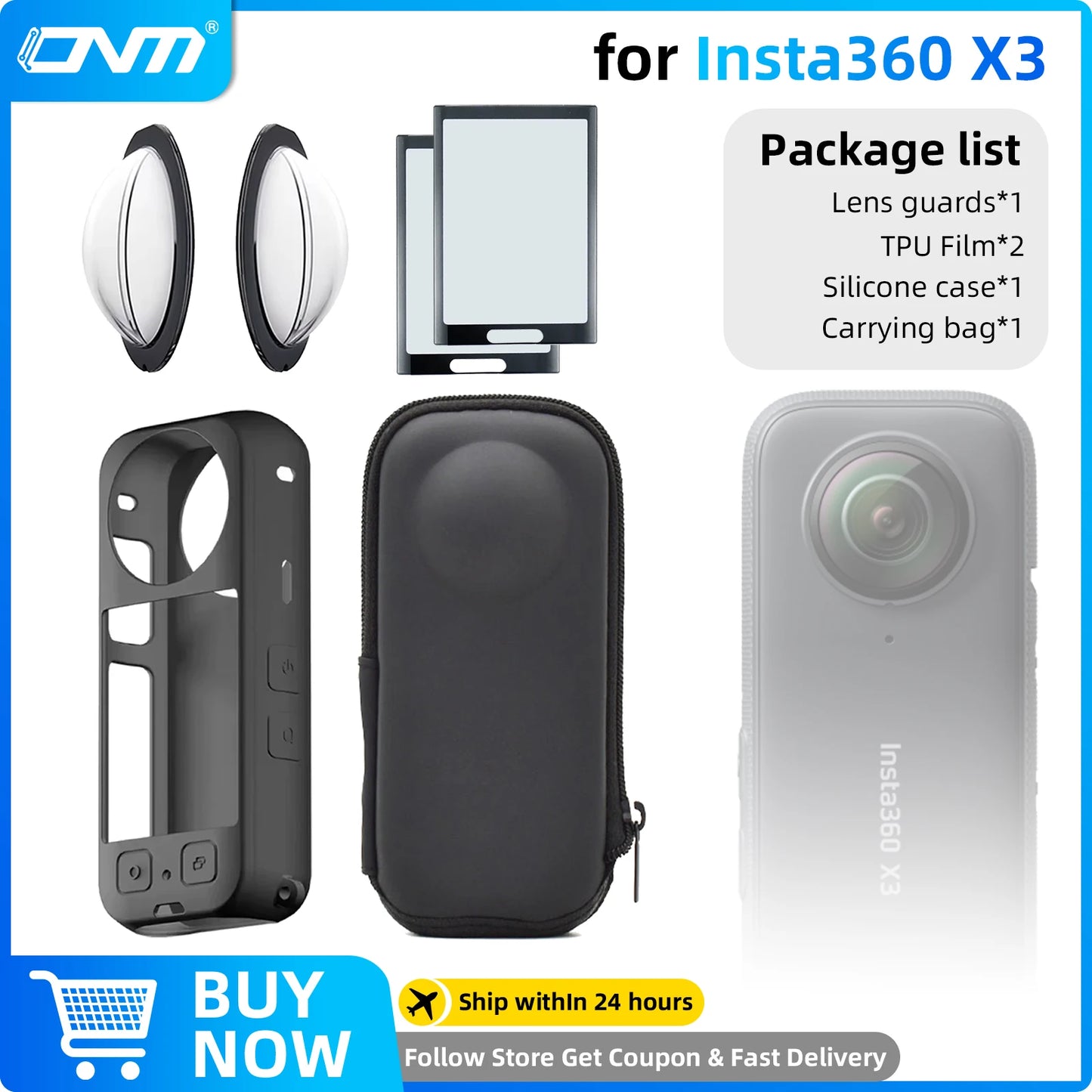 Accessories Set for Insta360 X3 Lens Guard Screen Protector Storage Bag Silicone Case Lens Cap Protective Frame Insta 360 X3