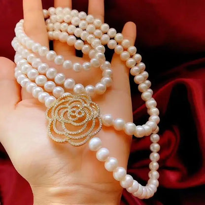 luxury brand large camellia pearl necklace long versatile sweater chain elegant womens necklaces Jewelry on the neck