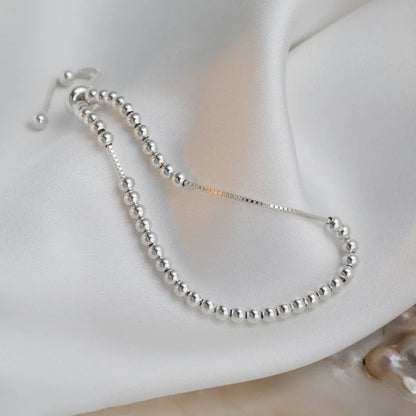 100% Solid 925 Sterling Silver Metal Bracelets for Women Men Beads Adjuatable Handmade Simple Bracelet Birthday Christmas Gift