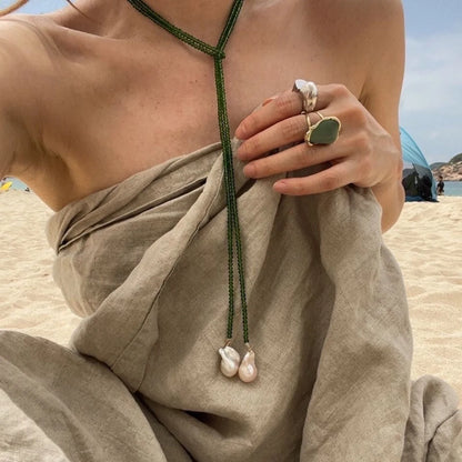 New Romantic Elegant Blue Crystal Shell Tassels Necklace for Women Luxury Charm Clavicle Chain Simple Wedding Jewelry Gifts