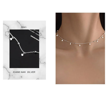925 Sterling Silver Neck Chain Tassels Round Necklaces Women Jewelry Exquisite Elegant Aesthetic Charms Accessories Argent 925