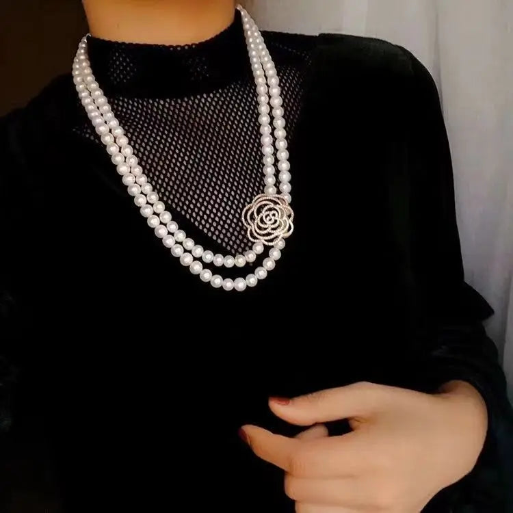 luxury brand large camellia pearl necklace long versatile sweater chain elegant womens necklaces Jewelry on the neck