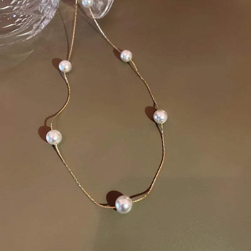 Korean Double-layered Pearl Necklace Personalized Fashionable Women's Clavicle Beaded Necklace Holiday Banquet Girl Jewelr Gift