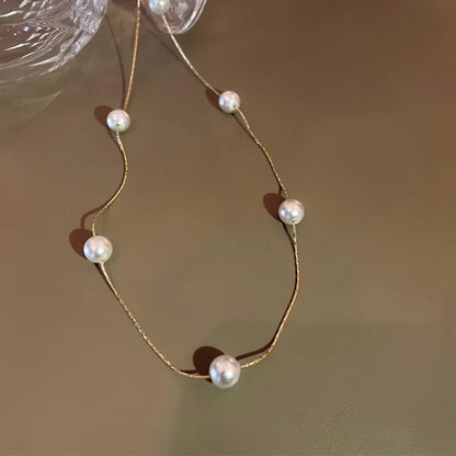 Korean Double-layered Pearl Necklace Personalized Fashionable Women's Clavicle Beaded Necklace Holiday Banquet Girl Jewelr Gift