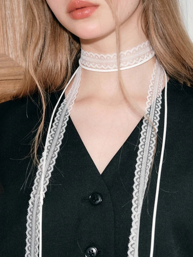 2 Pcs Retro Lace Ribbon Bow Neckband Women Fashion Simple Double Layer Long Tassel Necklace Versatile Neck Ornament Accessories