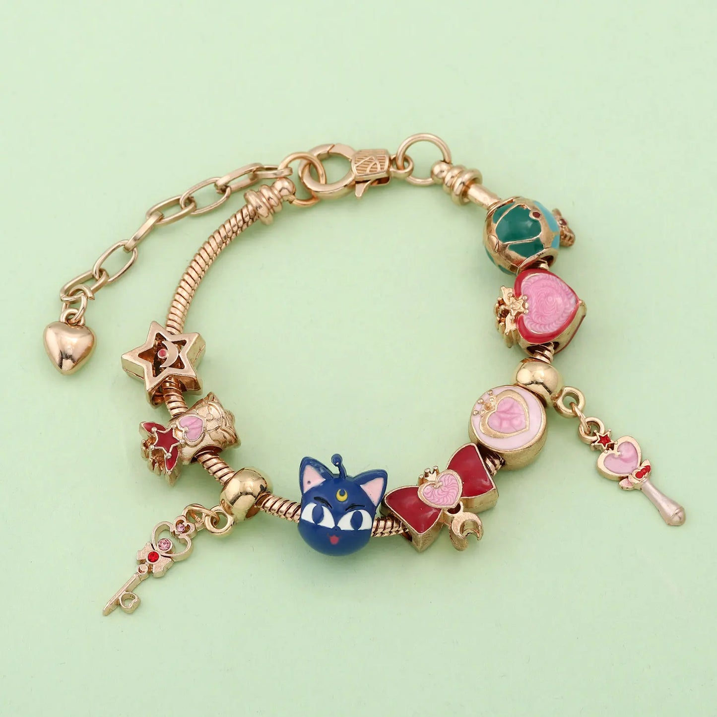 Cute Bracelet for Women - Gold Enamel Heart and Star Bow Bracelet Cute Everyday Wear Jewelry Cosplay Party Favor
