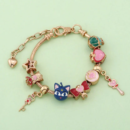 Cute Bracelet for Women - Gold Enamel Heart and Star Bow Bracelet Cute Everyday Wear Jewelry Cosplay Party Favor