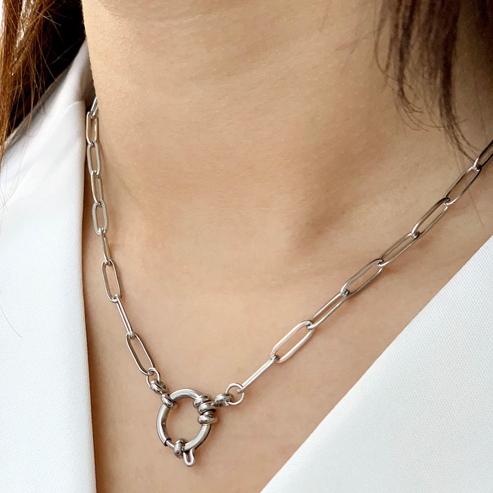 Necklaces Women Spring Buckle Chain Silvery Ocean Series Pendant Shell Conch Sea Star Pendants Stainless Steel Women's Jewelry