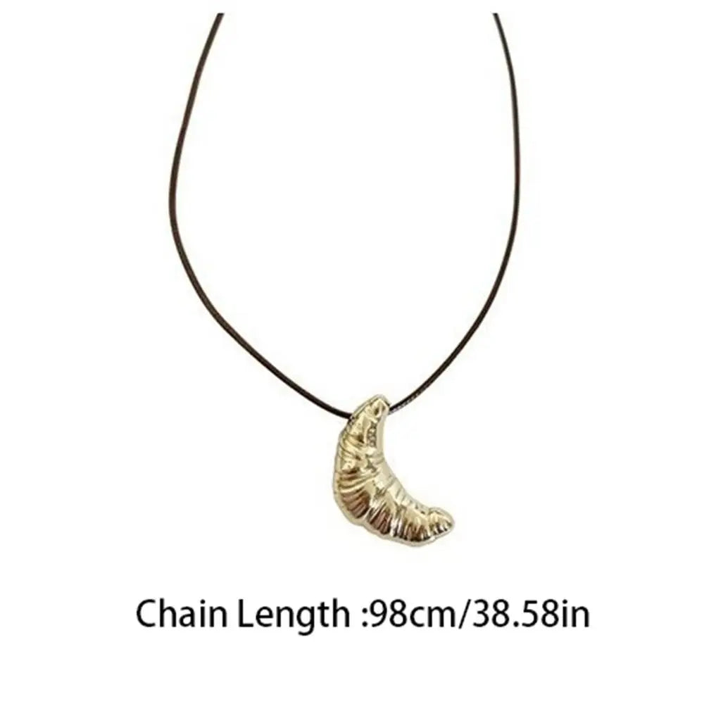 Croissant Pendant Necklace Bread Minority Design Rope Chain Necklace Charms Handmade Long Sweater Chain Decoration