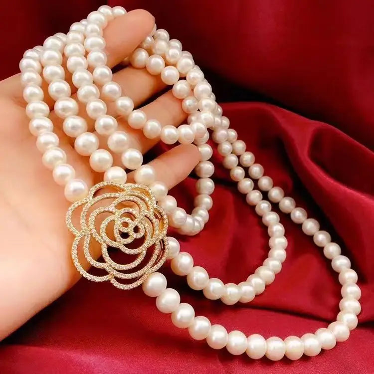 luxury brand large camellia pearl necklace long versatile sweater chain elegant womens necklaces Jewelry on the neck