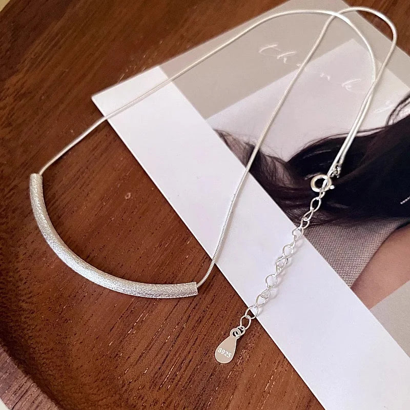 S925 Sterling Silver Necklaces For Women Simple Chain Fashion Minimalist Pendant Necklaces Big Tube Shape Birthday Gift