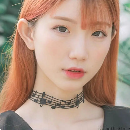 Elegant Black Alloy and Ribbon Necklace with Distinctive Note Distinctive Fashion Jewelry Perfect for Party and Concerts