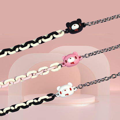 Set of three bracelets with cute bear charms in black, pink and white. Color - contrasting chains make them trendy and charming.