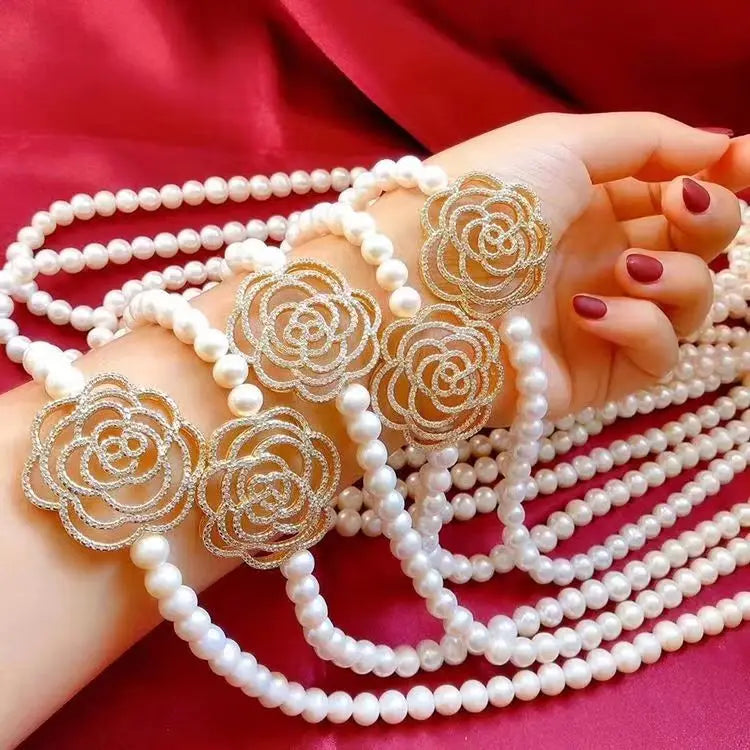 luxury brand large camellia pearl necklace long versatile sweater chain elegant womens necklaces Jewelry on the neck