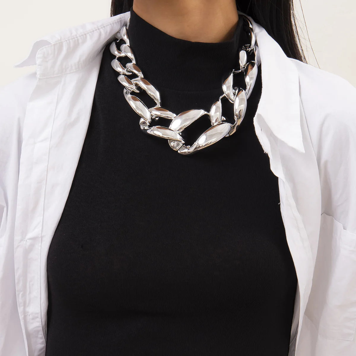 Exaggerated Big Choker Necklace Collar for Women Hiphop Chunky Chain Necklaces on the Neck Pearl Beads Jewelry