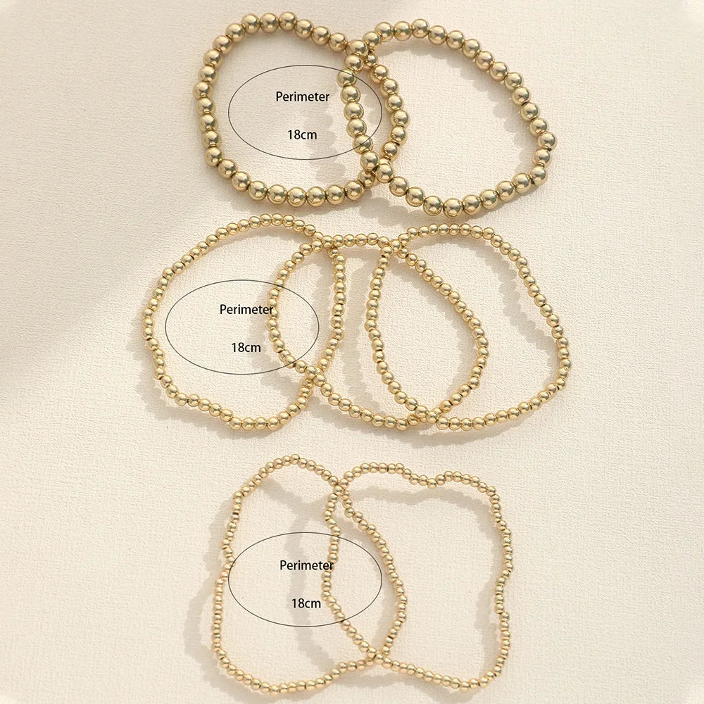 New Beaded Bracelets for Women Charm Link Chain Statement Bracelets Bangles Handmade Gold Color Beads Elastic Hand Jewelry