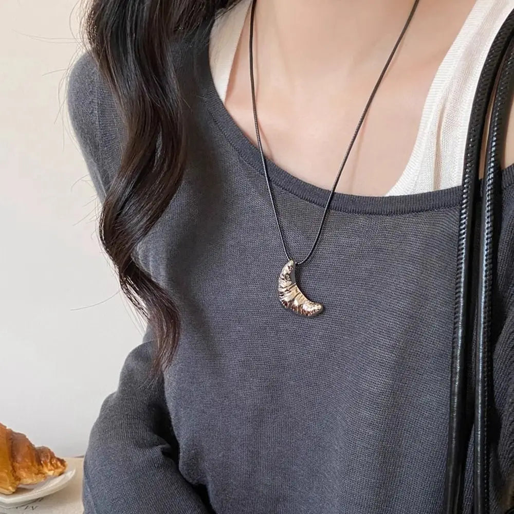 Croissant Pendant Necklace Bread Minority Design Rope Chain Necklace Charms Handmade Long Sweater Chain Decoration