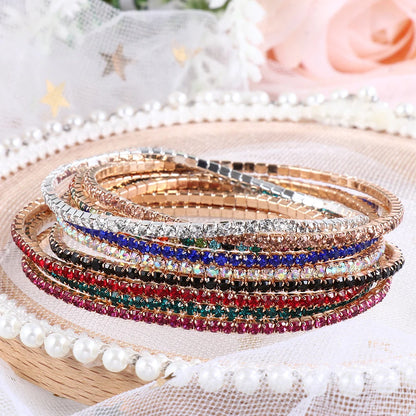 Luxury Rhinestone Elastic Bracelet Women Shiny Colorful Crystal Bangles Adjustable Layered Stackable Bracelet Wristband Jewelry