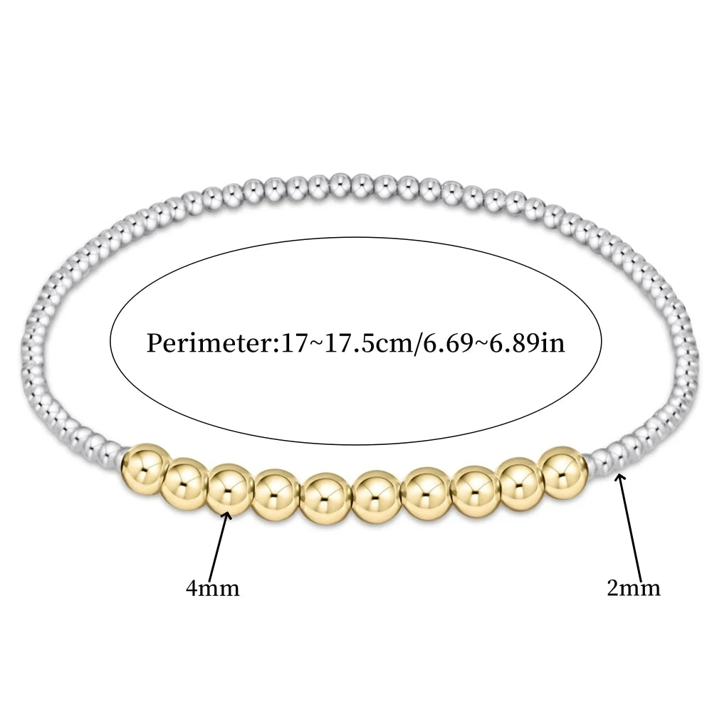 Stackable Beaded Bracelet for Women Adjustable Mixed Metal Jewelry Silver & Gold Plated Two-Tone Layered Bracelets Minimalist