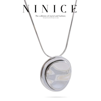 NiNice Necklaces for Women 316L Stainless Steel Original Double Circle Overlay Pendant Personalized Sweater Chain Fashionable