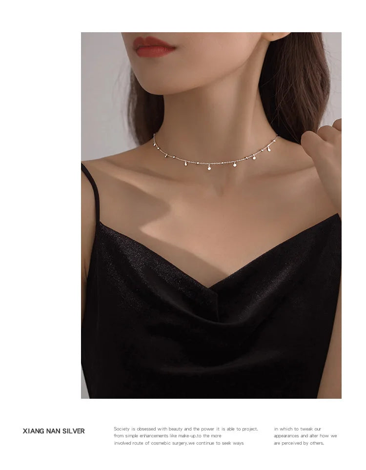 925 Sterling Silver Neck Chain Tassels Round Necklaces Women Jewelry Exquisite Elegant Aesthetic Charms Accessories Argent 925