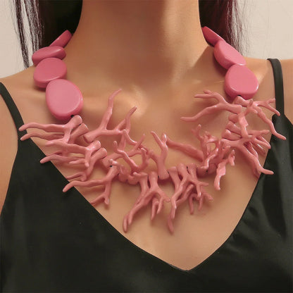 Trendy Choker Beaded Chain Bohemian Necklaces&Earrings Set for Women Big Beads Coralline Pendant Necklace Bib Set Jewelry Gifts