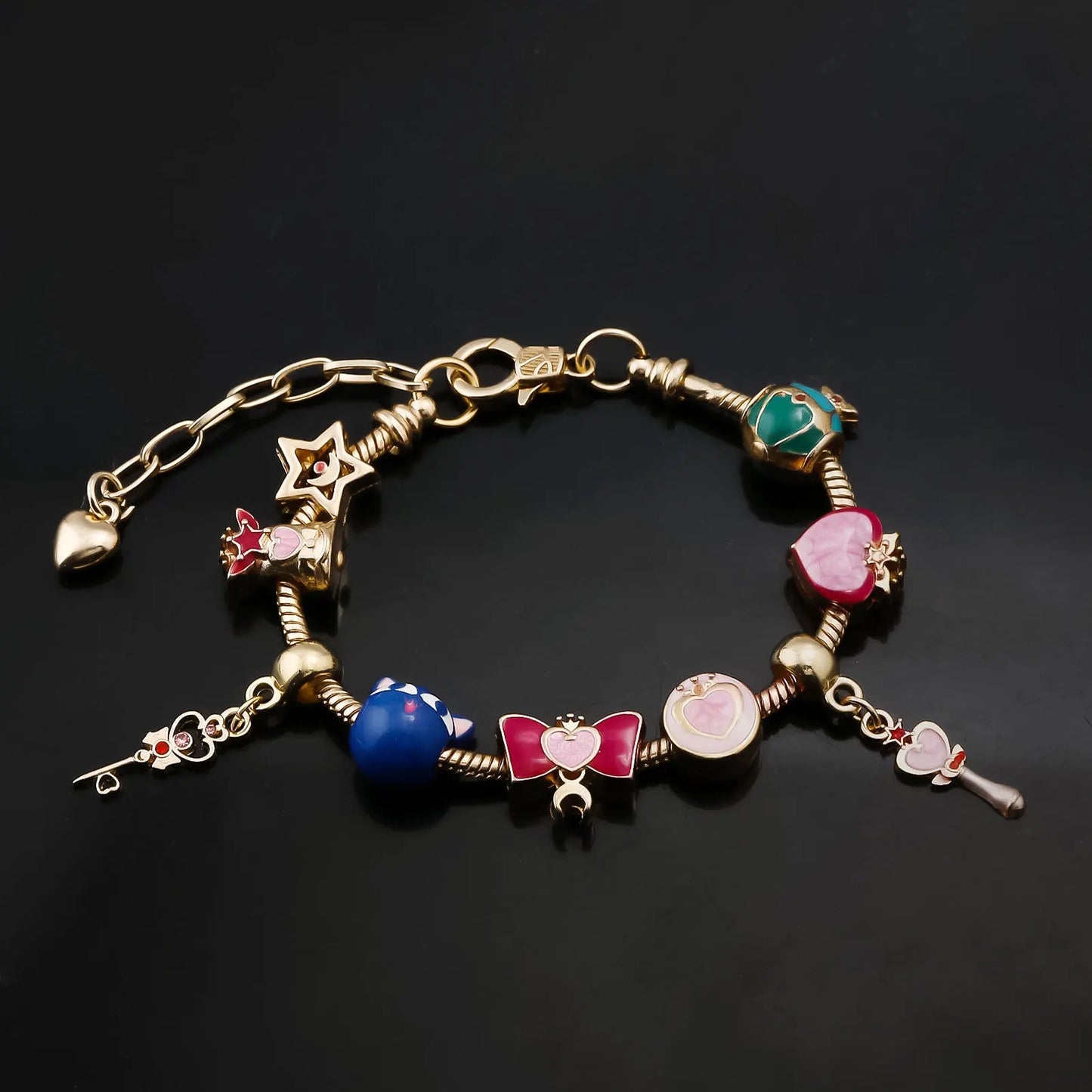 Cute Bracelet for Women - Gold Enamel Heart and Star Bow Bracelet Cute Everyday Wear Jewelry Cosplay Party Favor