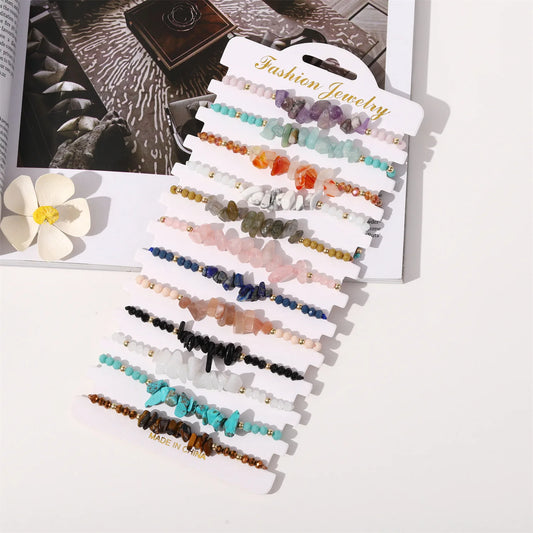 12 Pieces Of Colorful Crushed Stone Woven Bracelets are Fashionable and Suitable For Daily Wear By Men and Women