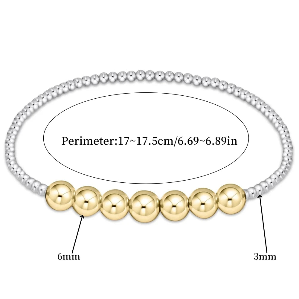 Stackable Beaded Bracelet for Women Adjustable Mixed Metal Jewelry Silver & Gold Plated Two-Tone Layered Bracelets Minimalist