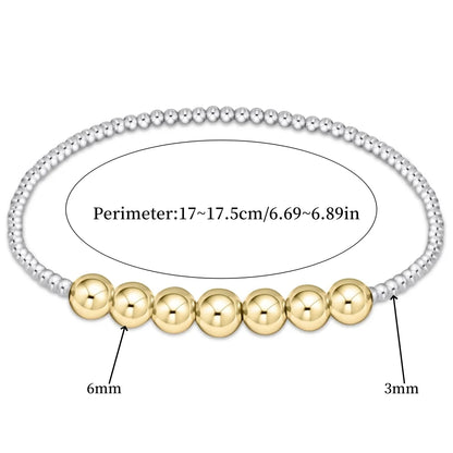 Stackable Beaded Bracelet for Women Adjustable Mixed Metal Jewelry Silver & Gold Plated Two-Tone Layered Bracelets Minimalist