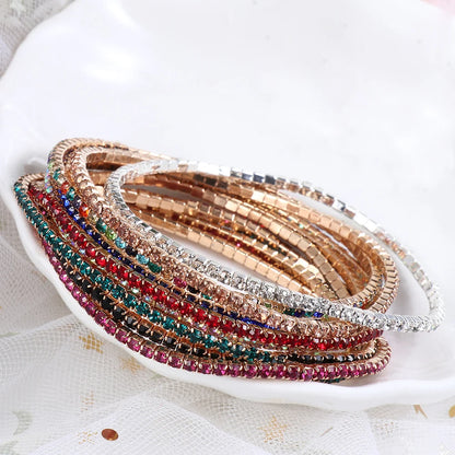 Luxury Rhinestone Elastic Bracelet Women Shiny Colorful Crystal Bangles Adjustable Layered Stackable Bracelet Wristband Jewelry